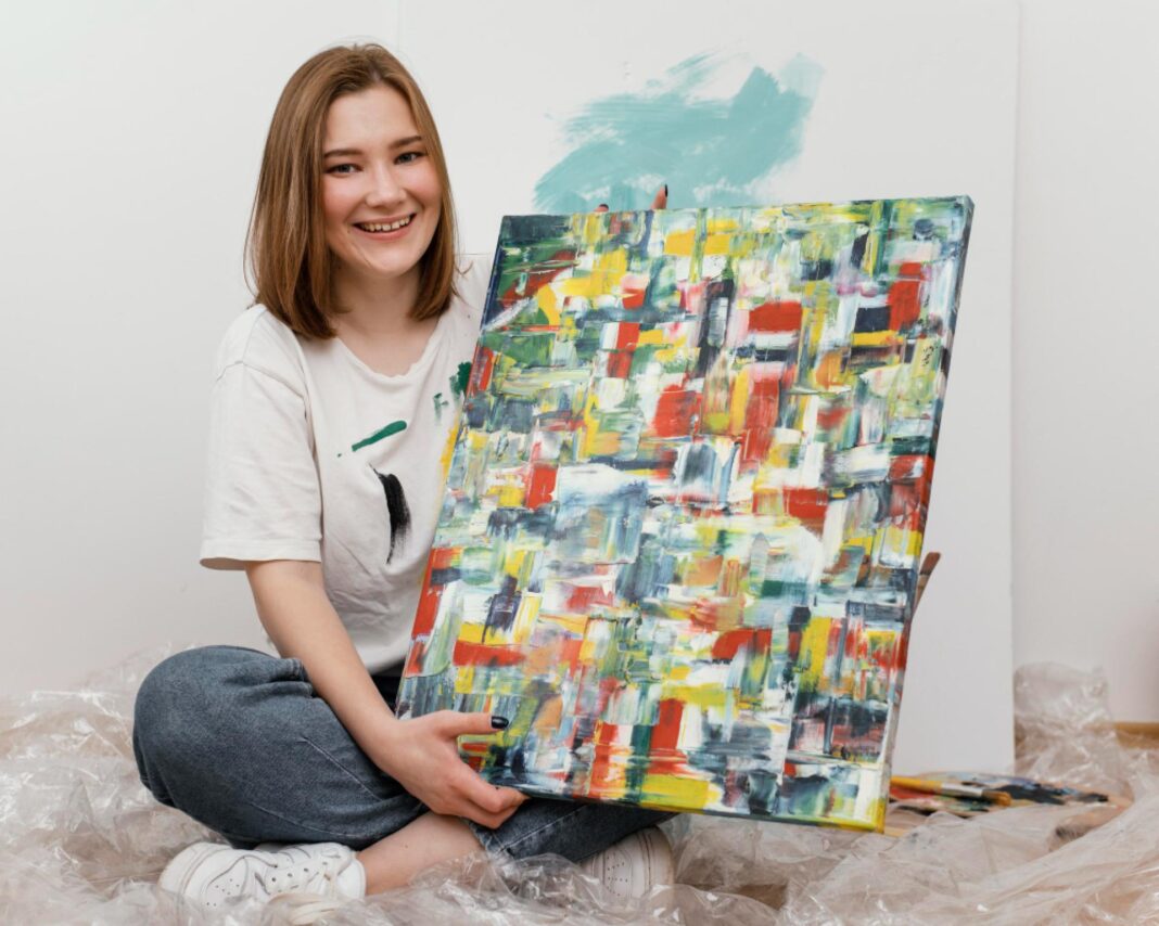 meisje met schilderij meisje met schilderij